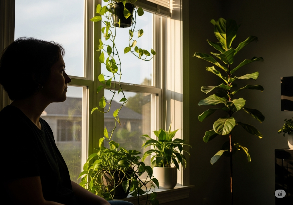 Femme regardant fenêtre introspection syndrome imposteur